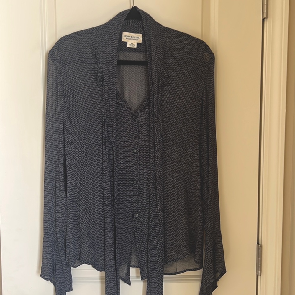 Navy Blue Sheer Denim and Supply Ralph Lauren Blouse sz M